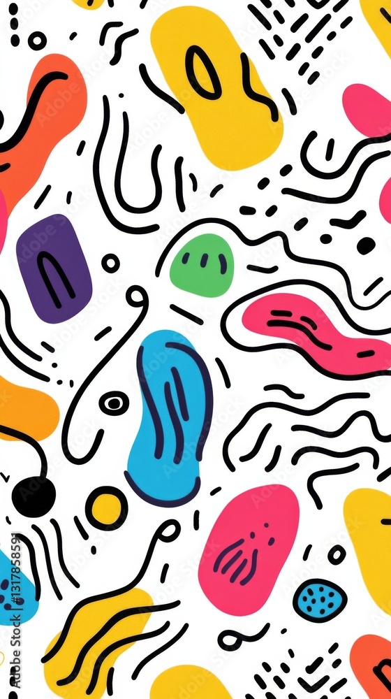 Playful seamless doodle pattern with abstract squiggle lines and basic shapes Playful seamless doodle pattern with abstract squiggle lines and basic shapes