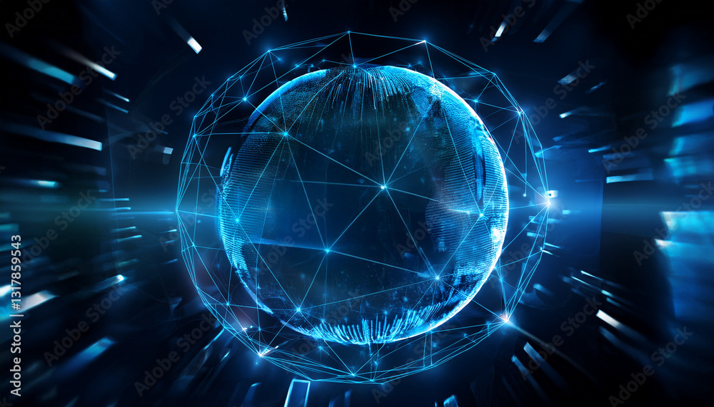 Fototapeta premium a digital representation of a globe with a network of interconnected lines forming a sphere