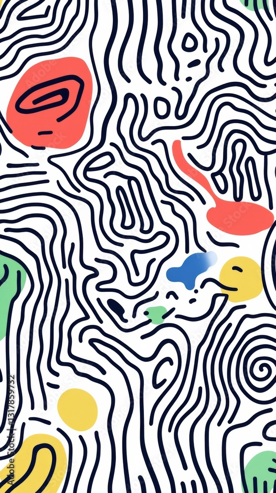 Playful seamless doodle pattern with abstract squiggle lines and basic shapes Playful seamless doodle pattern with abstract squiggle lines and basic shapes