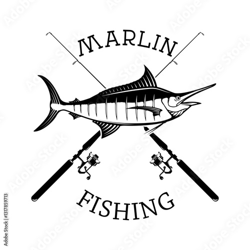Marlin fishing. Swordfish icons. Deep sea fishing. Design elements for emblem, sign, brand mark. Vector illustration.