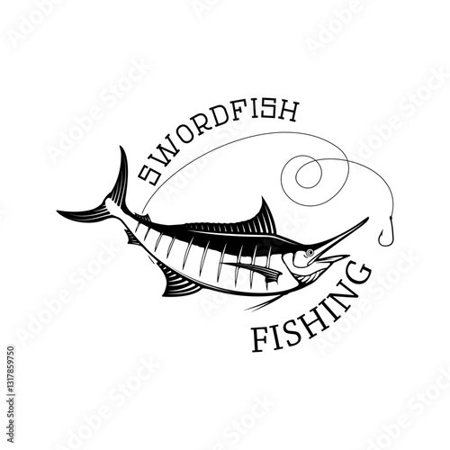 Marlin fishing. Swordfish icons. Deep sea fishing. Design elements for emblem, sign, brand mark. Vector illustration.