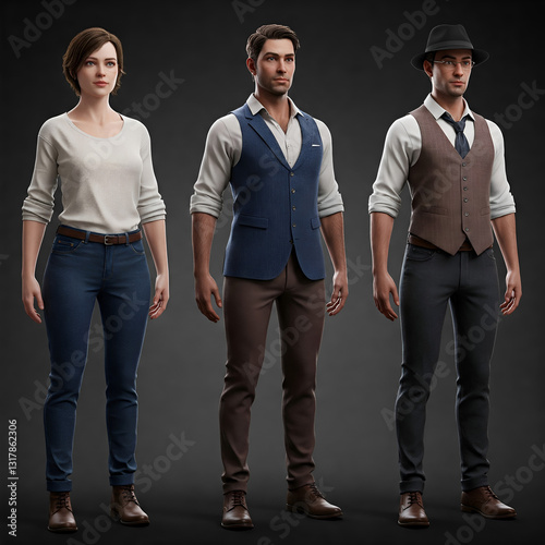 AI-generated images, Characters for VR, AR, and Metaverse, Full Body Avatars, Customizable characters for use in virtual worlds.