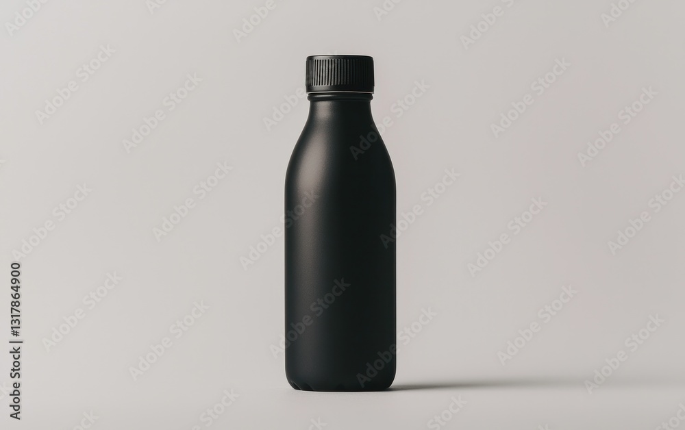 Black Matte Water Bottle on Gray Background Black Matte Water Bottle on Gray Background
