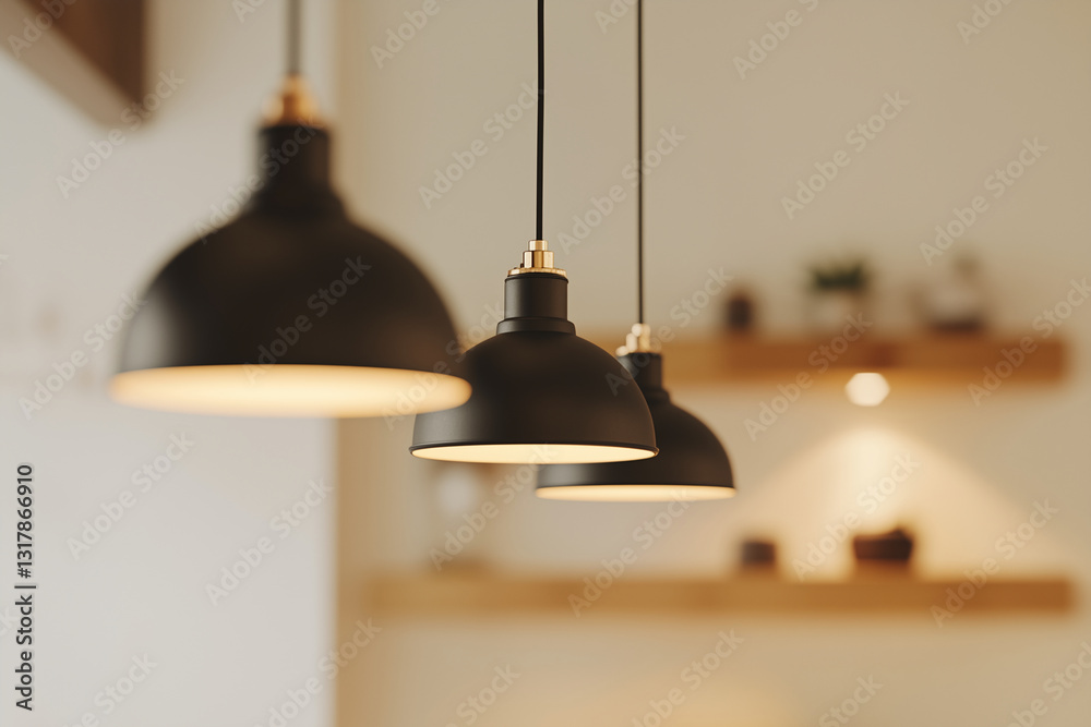 Fototapeta premium Three Pendant Lights in Room Interior (Close-up)