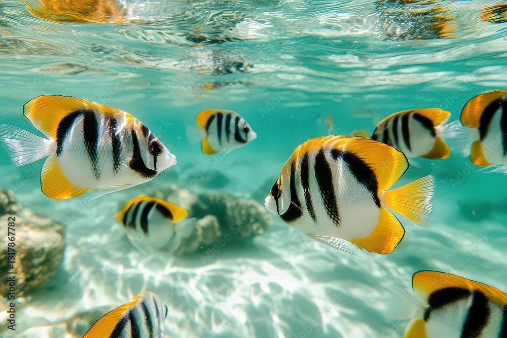 Fototapeta premium Underwater Tropical Paradise with Vibrant Coral Reef and Exotic Fish in Crystal Clear Turquoise Ocean Waters