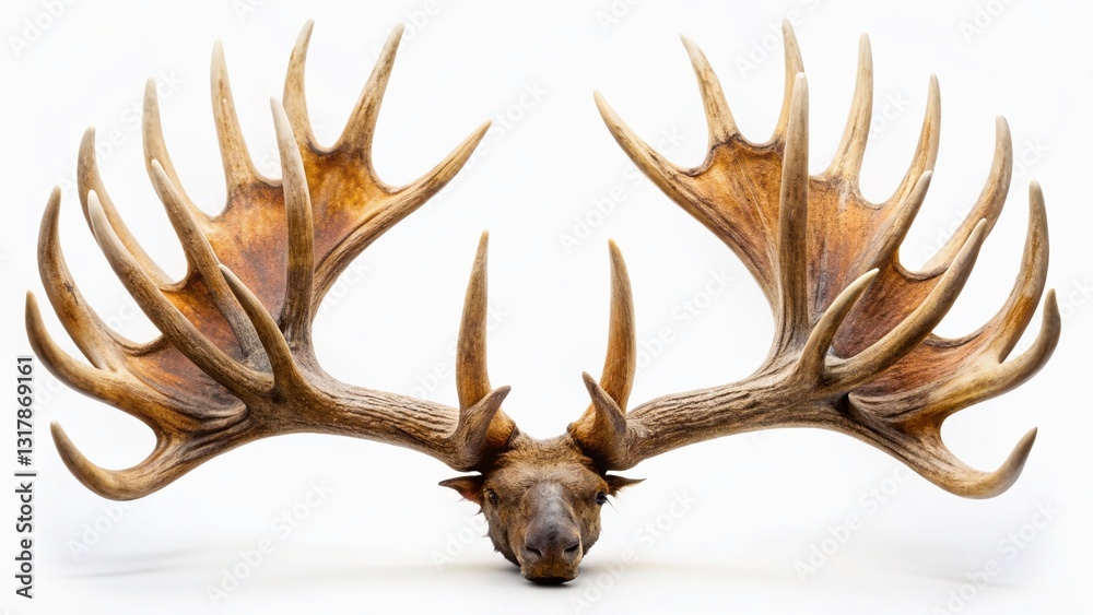 Fototapeta premium Majestic Moose Antlers: Isolated Hunting Trophy on White Background