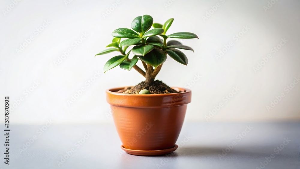 Obraz premium Miniature Money Tree in Pot, Tilt-Shift Photography, White Background