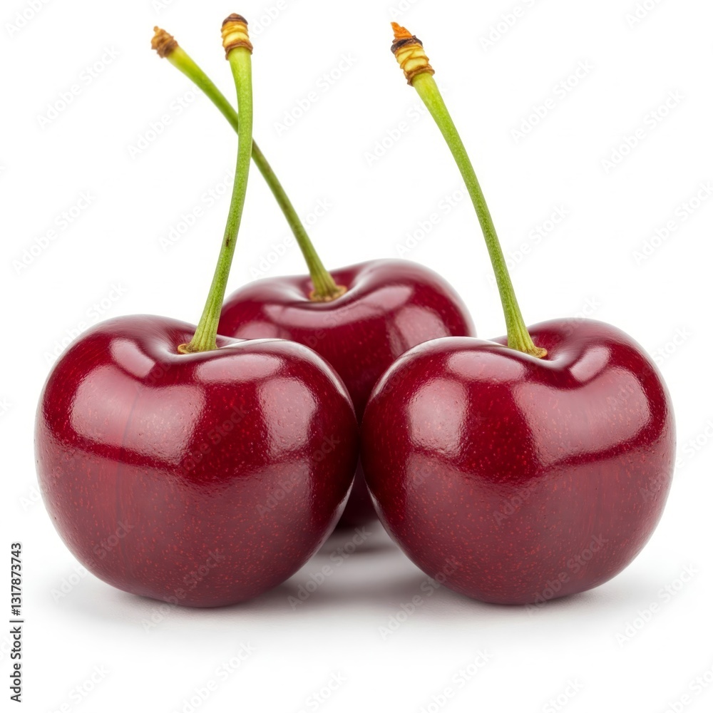 Isolated cherries. Three sweet cherry fruits isolated on white background