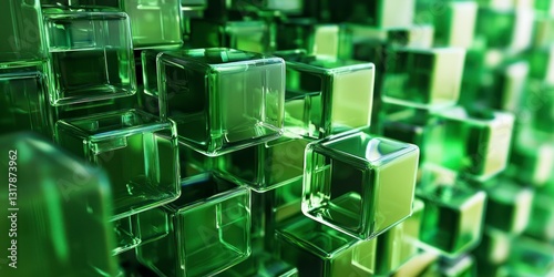 Abstract background with green glass cubes creating an intricate 3D design
