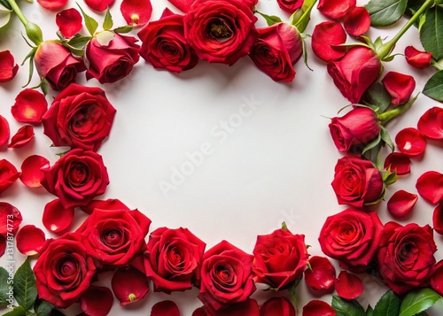 Red Roses Flat Lay: High-Resolution Stock Photo with Copy Space
