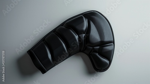 A single black elbow pad with foam padding, positioned on a seamless white surface.