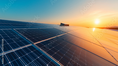Wallpaper Mural Solar panels reflecting sunset on a rooftop with clear sky in a sustainable energy setting Torontodigital.ca