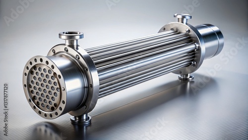Sleek Stainless Steel Shell and Tube Heat Exchanger - Minimalist Industrial Design