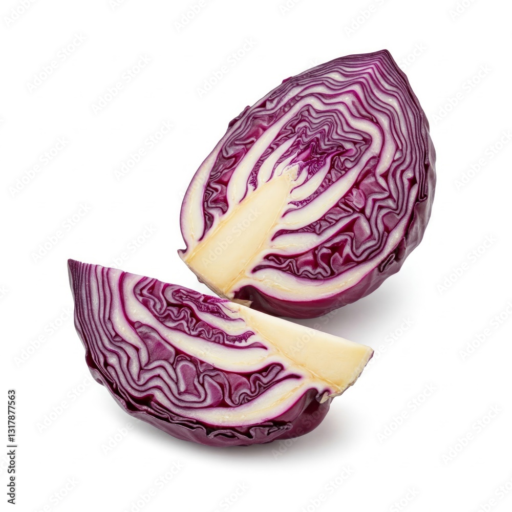 Fototapeta premium Red cabbage and quarter slice on white background