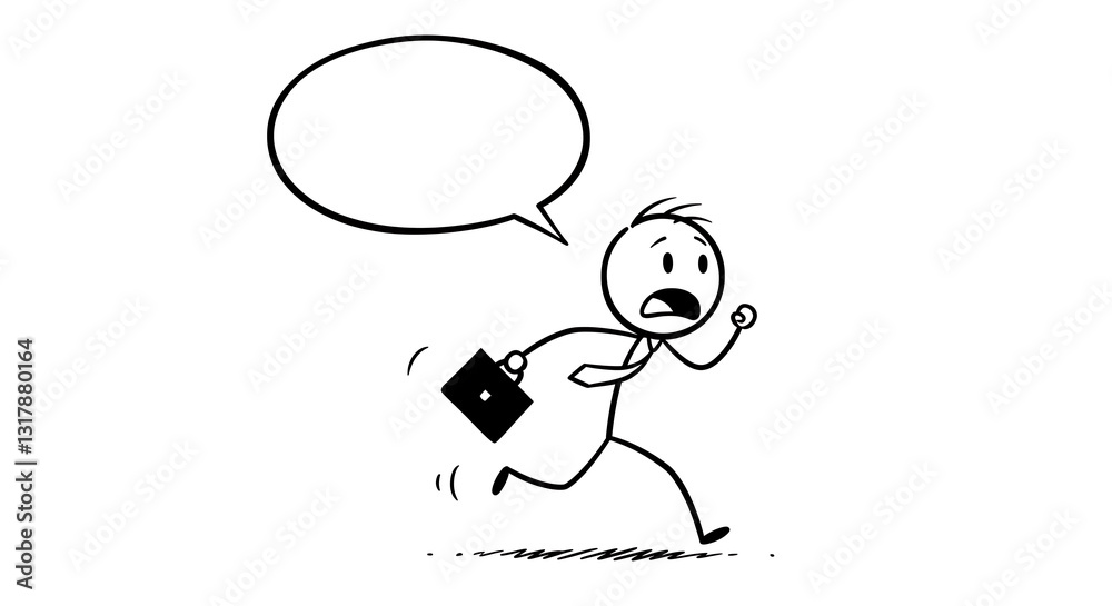 Stick Figure Running Late with Briefcase and Empty Speech Bubble Stick Figure Running Late with Briefcase and Empty Speech Bubble