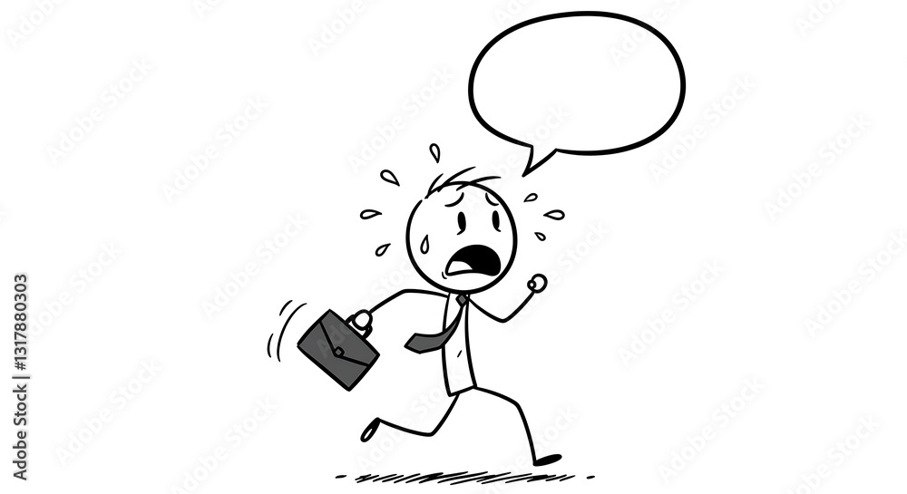 Running Stick Figure Businessman with Briefcase and Speech Bubble Running Stick Figure Businessman with Briefcase and Speech Bubble
