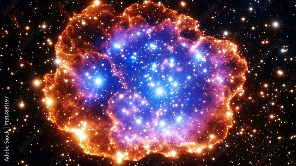 Obraz premium A beautiful celestial nebula shines with many bright stars in space