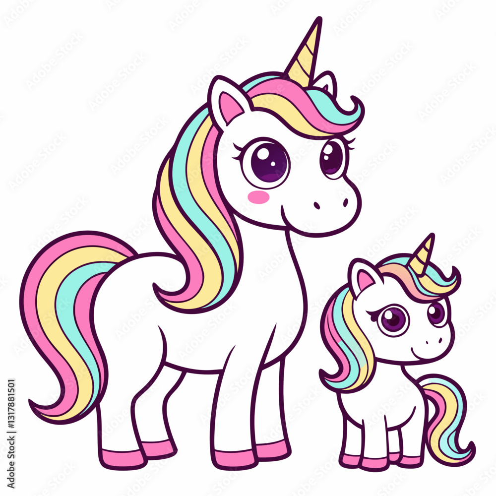 Naklejka premium Cute Unicorn with her child vector illustration