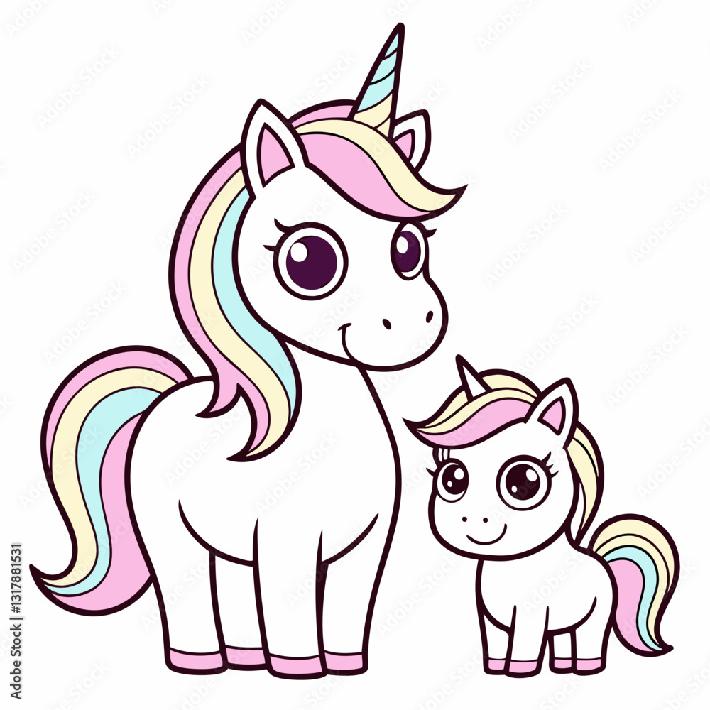 Obraz premium Cute Unicorn with her child vector illustration