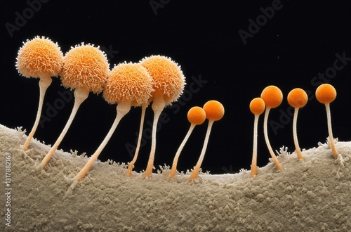 Microscopic view of growing mold and spores, showcasing fungal structures that can trigger allergies and serious diseases photo