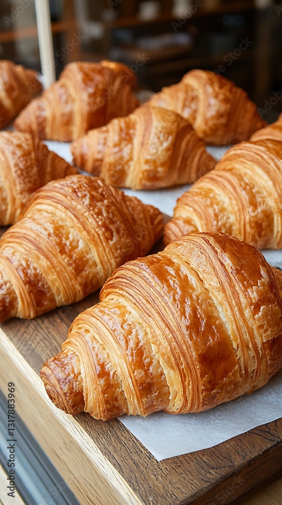 Golden Croissants Bakery Display. Golden Croissants Bakery Display.