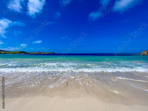 tropical beach with blue sky in the Caribbean