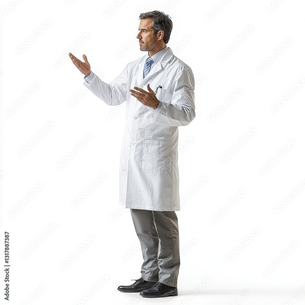 a handsome doctor standing with his arms outstretched , Generative art. a handsome doctor standing with his arms outstretched , Generative art.