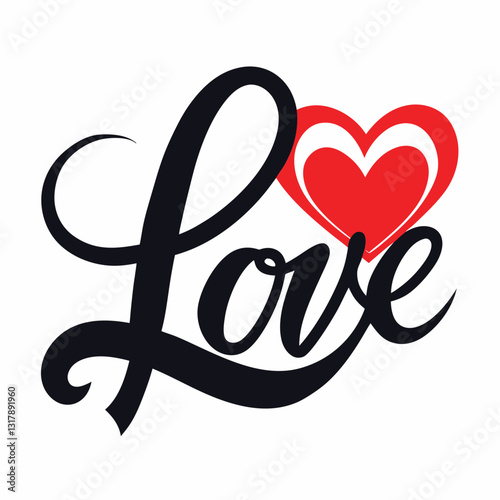 calligraphy love word with heart vector art