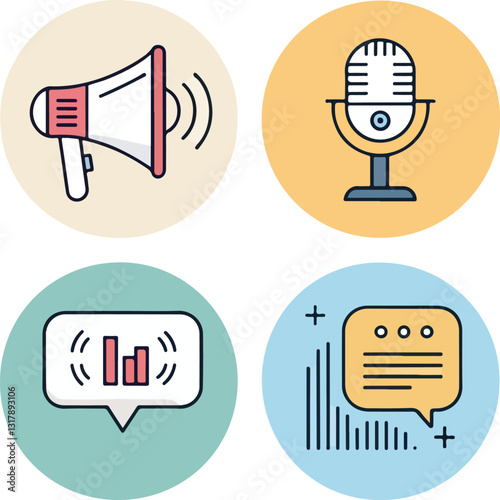 Set of Speech and Communication Icons – Editable Stroke Vector