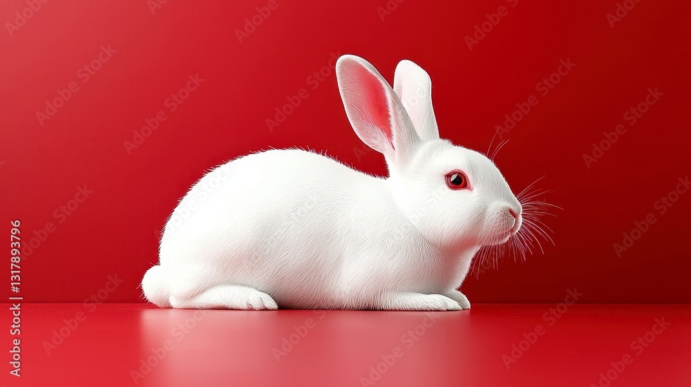 Obraz premium White Rabbit on Red Background