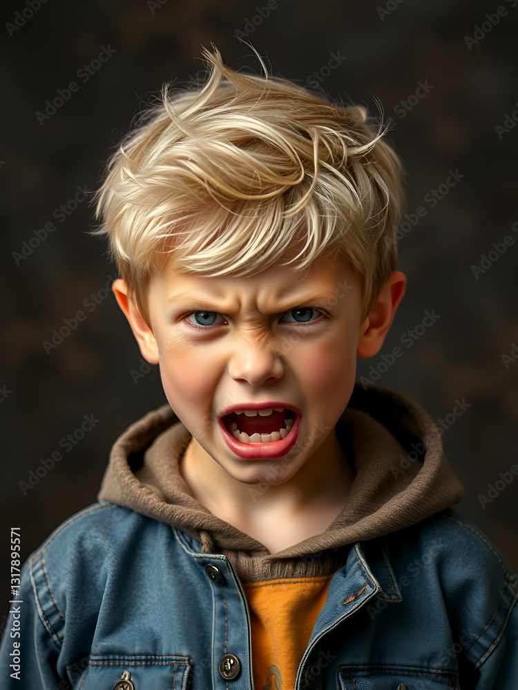 An angry blond and caucasian young boy An angry blond and caucasian young boy