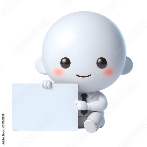 Cute white man 3d holding blank card isolated on white background