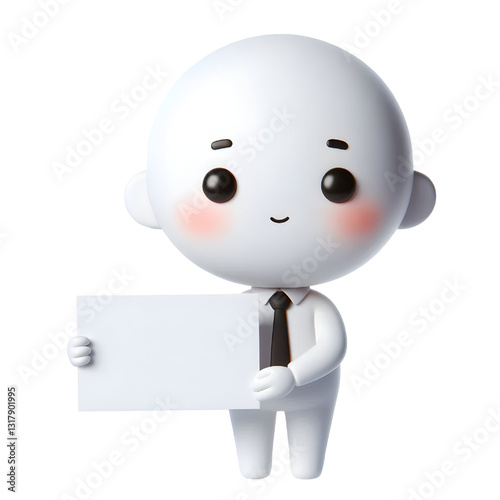 Cute white man 3d holding blank card isolated on white background