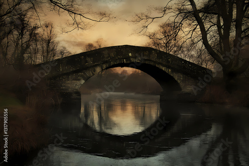 Dusky Sky with Silhouette of an Old Stone Bridge for Moody Evening Photography