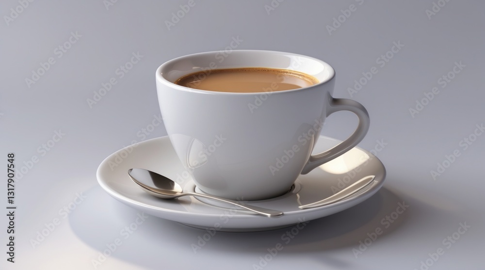 A steaming cup of coffee on a saucer with a spoon, perfect for morning routines and cozy moment A steaming cup of coffee on a saucer with a spoon, perfect for morning routines and cozy moment