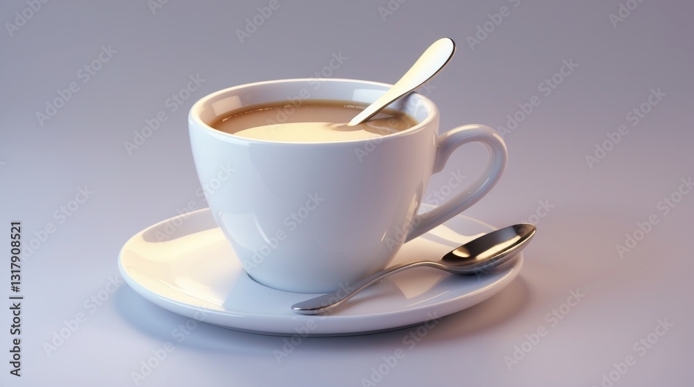 Obraz premium A steaming cup of coffee with a spoon, perfect for cozy mornings and warm beverages