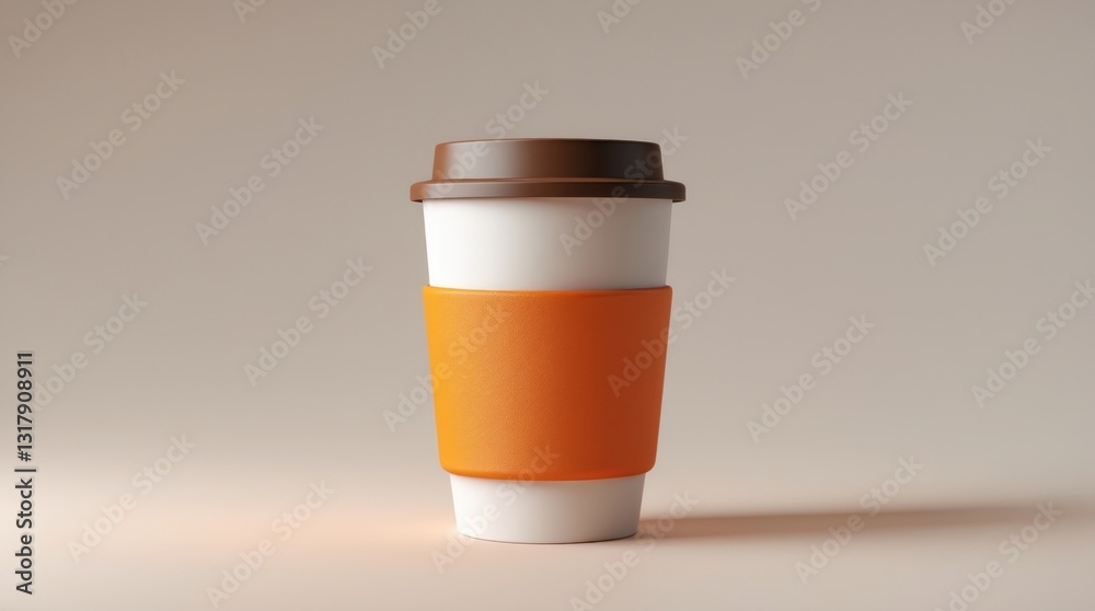 A stylish reusable coffee cup with a vibrant orange sleeve and brown lid, perfect for eco-frien A stylish reusable coffee cup with a vibrant orange sleeve and brown lid, perfect for eco-frien