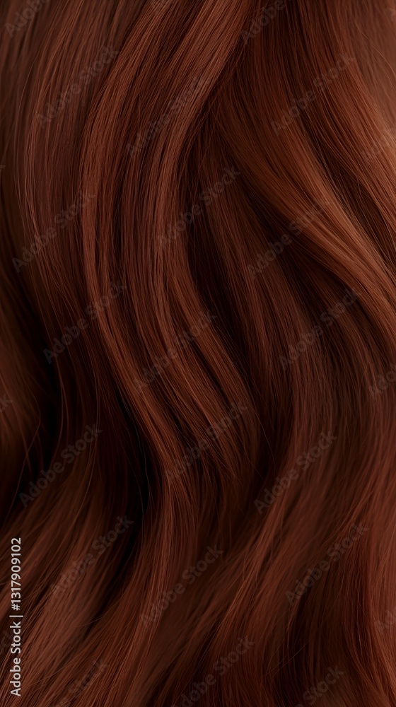 Naklejka premium Russet Waves: A mesmerizing close-up of flowing russet-colored hair, revealing the texture and depth of each wave. Capturing the beauty of human hair, evoking a sense of warmth and sophistication