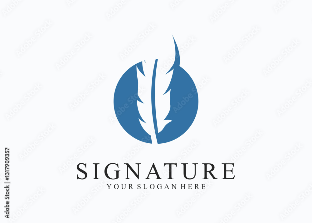 Signature feather pen logo design with circle element Signature feather pen logo design with circle element