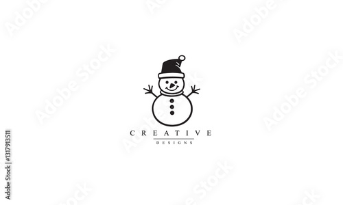 Snowman with hat line black icon. white background