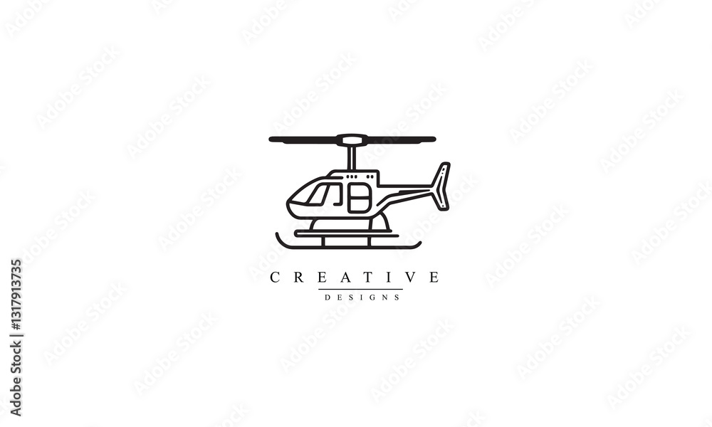 Helicopter line black iconwhite background Helicopter line black iconwhite background