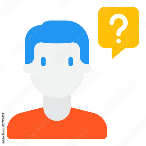 Thoughtful Character with Question Mark Speech Bubble