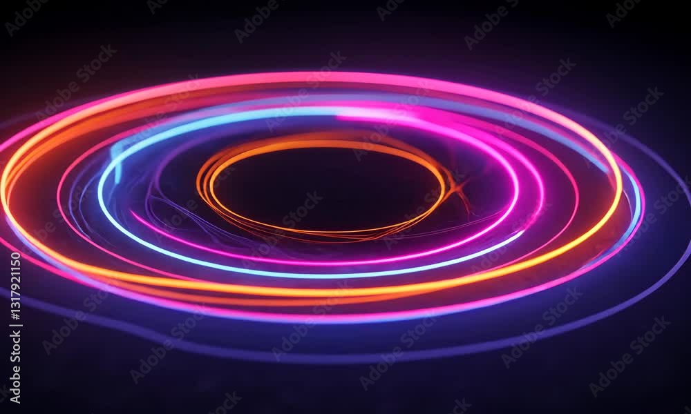 Abstract Neon Circles Animation with Colorful Light Trails in Dark Backdrop Abstract Neon Circles Animation with Colorful Light Trails in Dark Backdrop