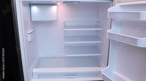 Open Double Door Refrigerator with Empty Shelves