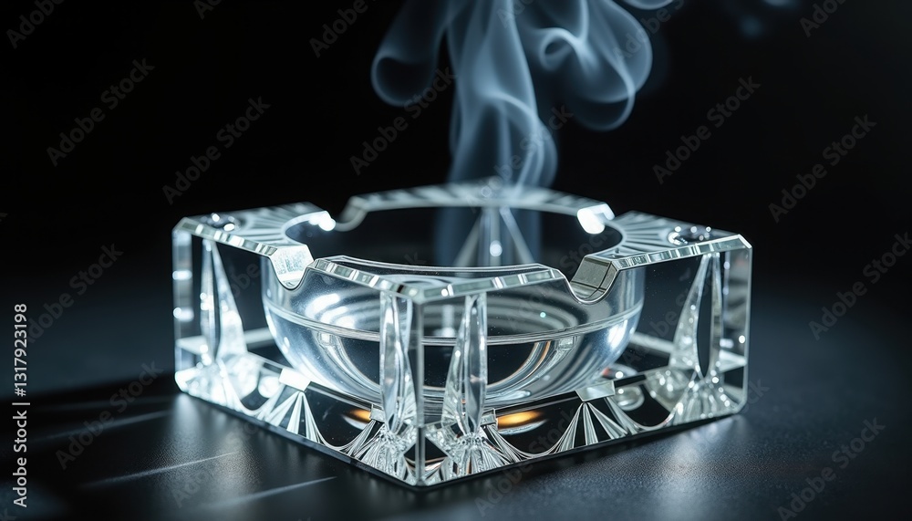 Fototapeta premium Crystal ashtray with smoke for quit smoking campaigns, addiction recovery websites and health education