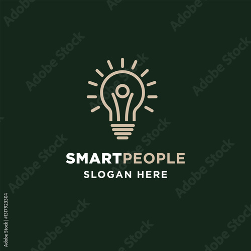 people icon with light bulb lamp for smart thinking and creative  logo design