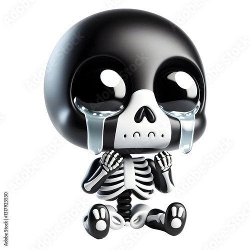 BLACK Cute 3D Skeleton Crying With Tears isolated on white background