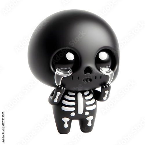 BLACK Cute 3D Skeleton Crying With Tears isolated on white background