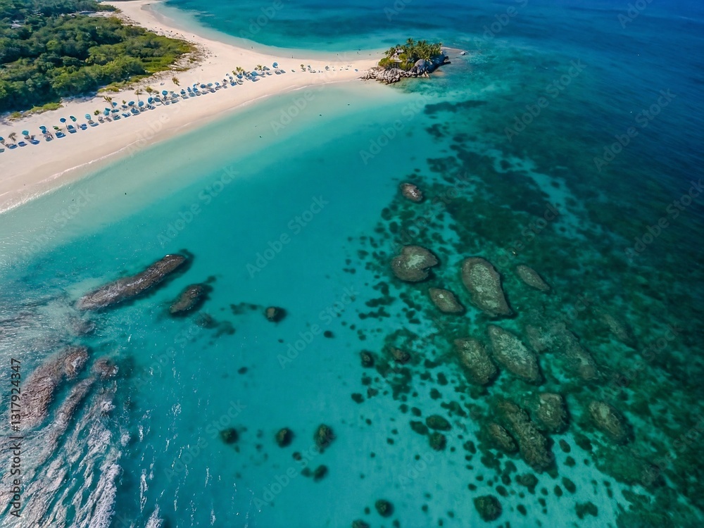 Obraz premium Aerial view of peaceful beaches with clear waters.