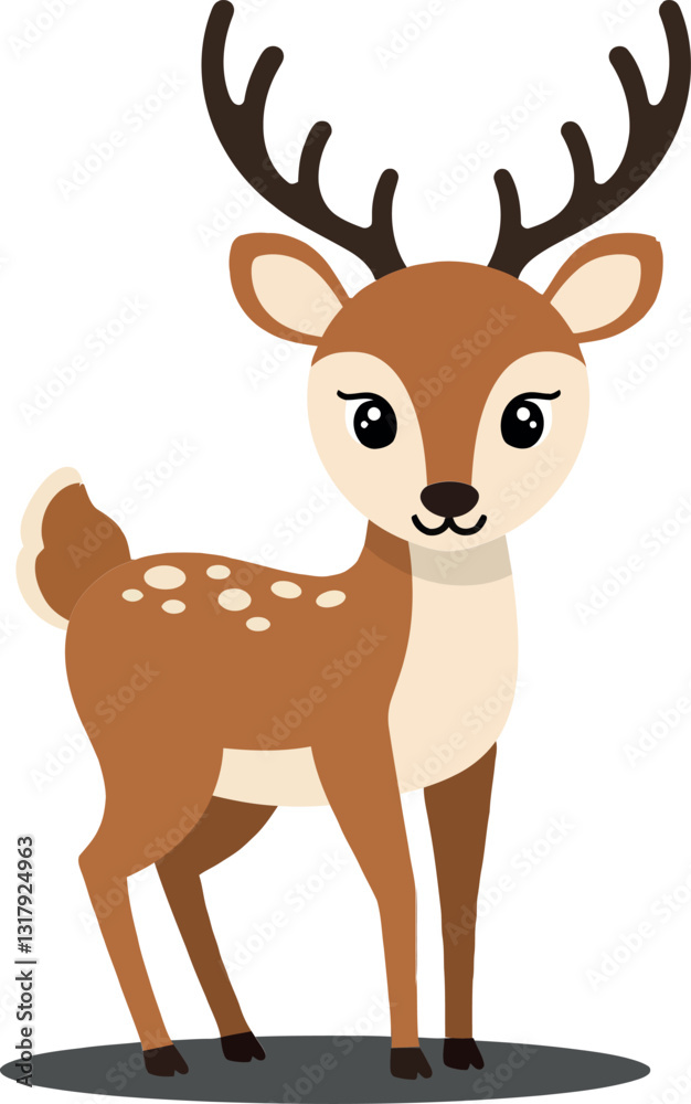 Fototapeta premium Charming young deer standing gracefully with antlers in a flat, minimal style showcasing nature in vibrant colors, vector illustration